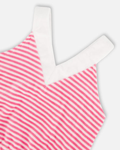 Striped Terry Cloth Top And Short Set White And Pink