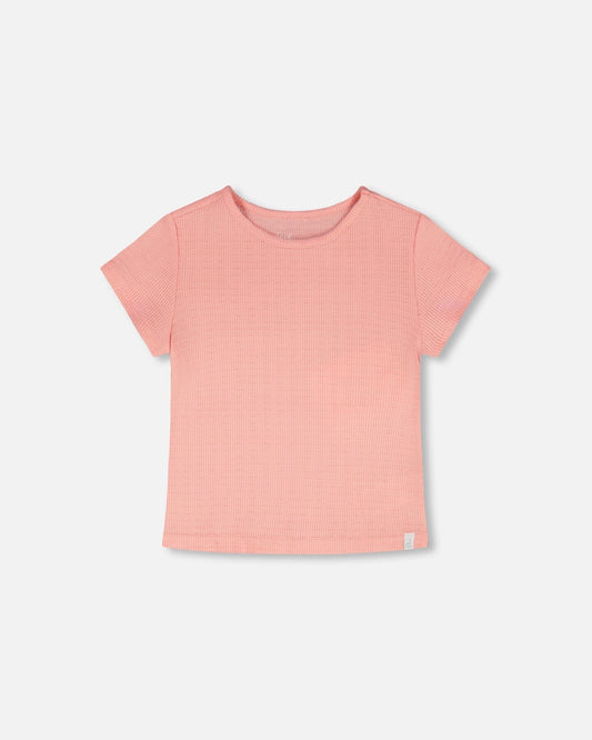 T-shirt froissé en jersey rose pêche