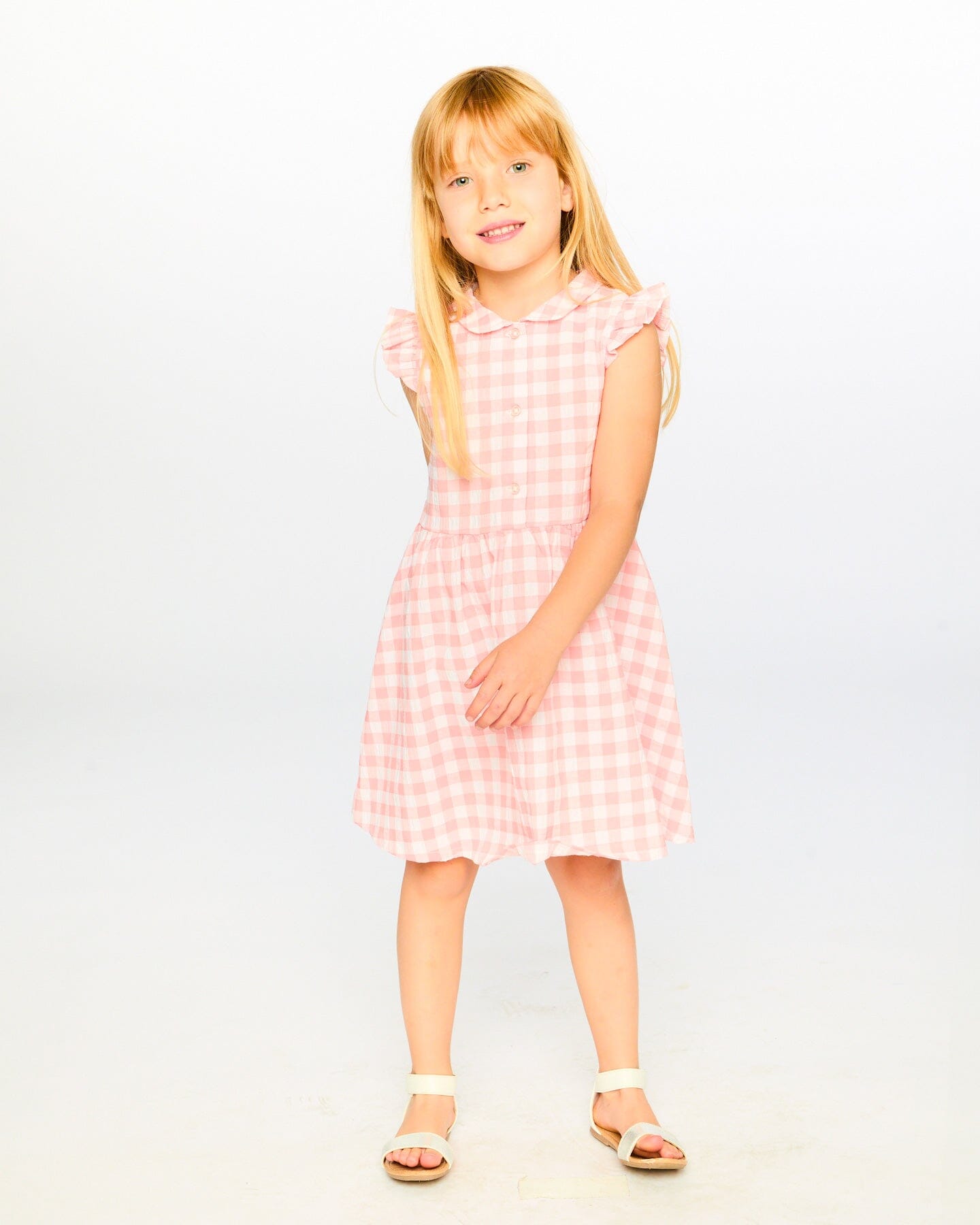 Robe sans manches boutonnée à carreaux Vichy roses
