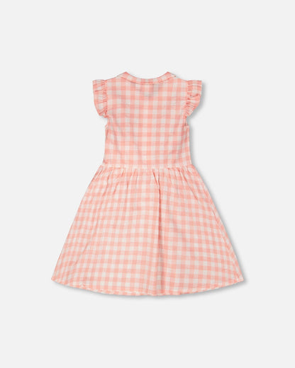 Robe sans manches boutonnée à carreaux Vichy roses