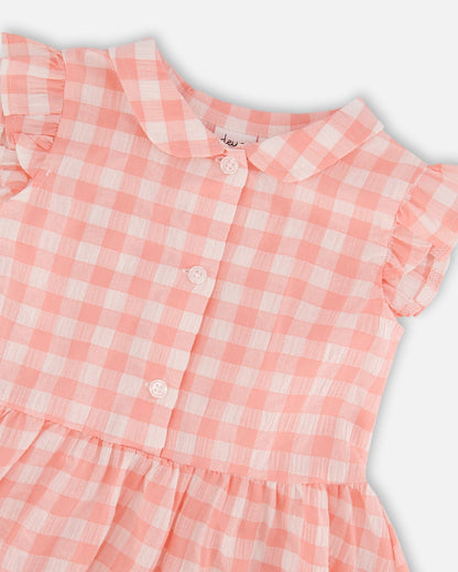 Robe sans manches boutonnée à carreaux Vichy roses