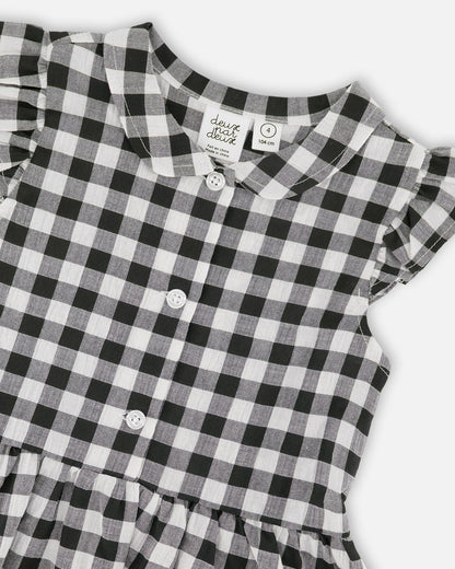Sleeveless Button Down Dress Black Gingham