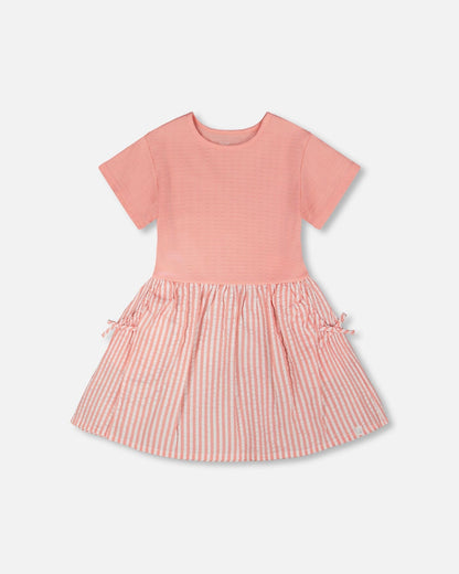 Bi-Material Dress Peach Pink