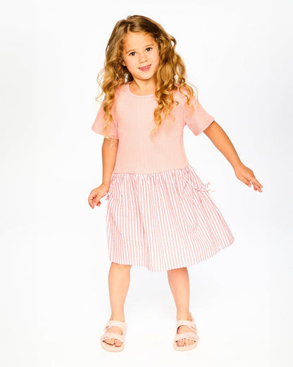 Bi-Material Dress Peach Pink