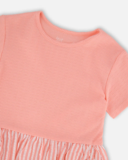 Bi-Material Dress Peach Pink