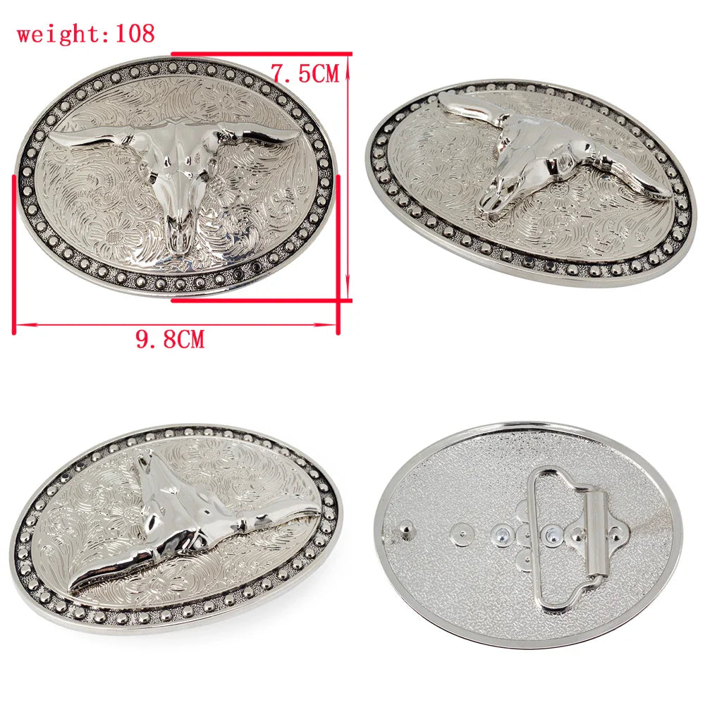Men's White Big ox head Belt Buckle Cowboy Belt Accessories Cow Head