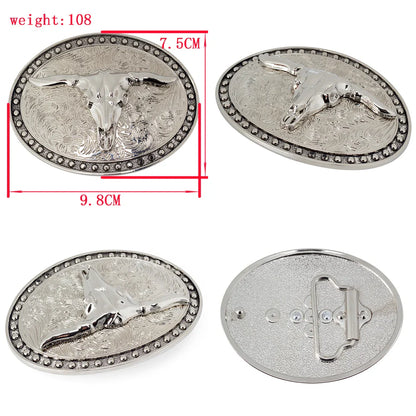 Men's White Big ox head Belt Buckle Cowboy Belt Accessories Cow Head