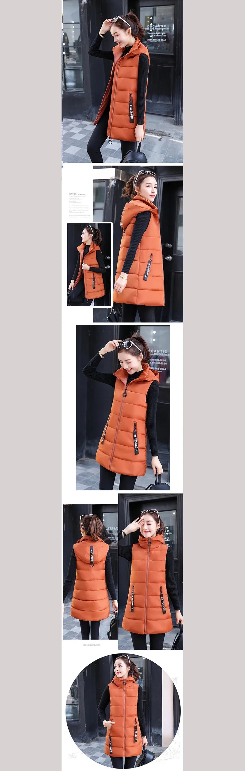 Autumn Winter Mid-length Women's Vest Coat Casual Zipper Sleeveless Warm Jacket Solid Color Hooded Ladies Vest Parkas for women