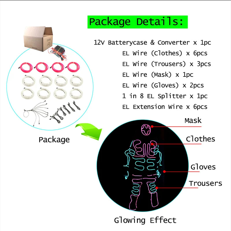 EL Suits New Fashion LED/EL Clothes Luminous Costumes Glow Dance Supplies Light Clothing Men For Holiday DIY Decoration Hot Sale
