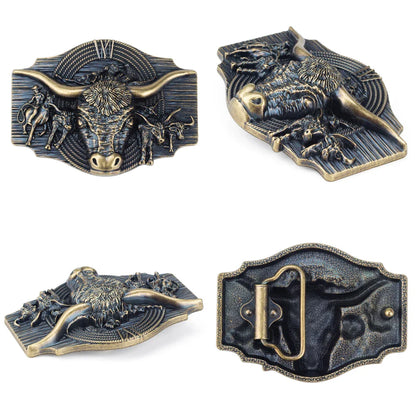 Tauren Ancient Silver Belt Buckle Metal Smooth Buckle 4.0 Cowboy for Men