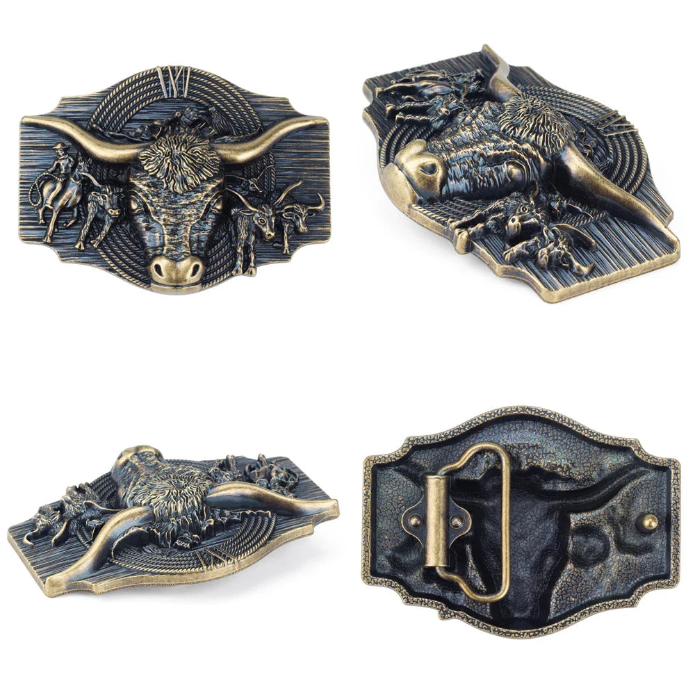 Tauren Ancient Silver Belt Buckle Metal Smooth Buckle 4.0 Cowboy for Men