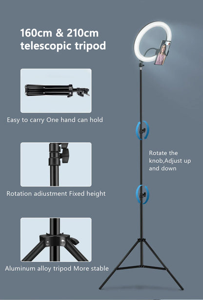 Anneau lumineux LED circulaire avec support pour téléphone, éclairage de studio, lampe pour caméra photo et vidéo YouTube, prise de vue Vlog et selfie