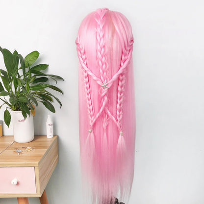 Tête de mannequin à cheveux longs synthétiques avec support de trépied de perruque réglable Modèle avec tête de mannequin Formation de coiffeur coiffant