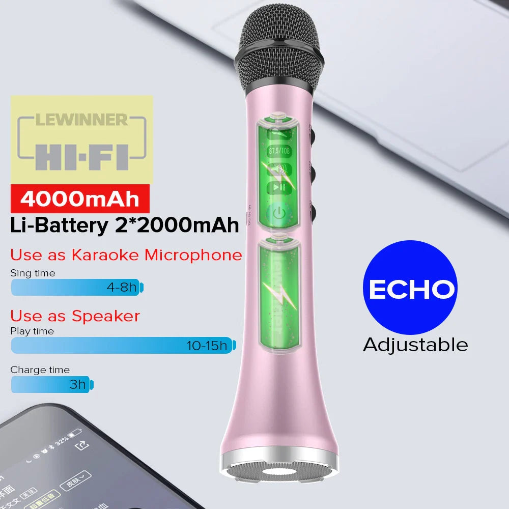Lewinner L-698 Wireless Karaoke Microphone Bluetooth Speaker 2in1 Handheld Sing & Recording Portable KTV Player for iOS/Android