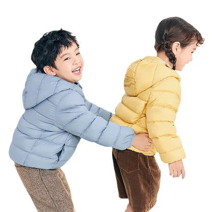 Doudoune Légère Enfant en Duvet de Canard Blanc, Nouveau Style Hiver, Manteau Court à Capuche pour Garçons et Filles, Vêtement d'extérieur pour Tout-petits