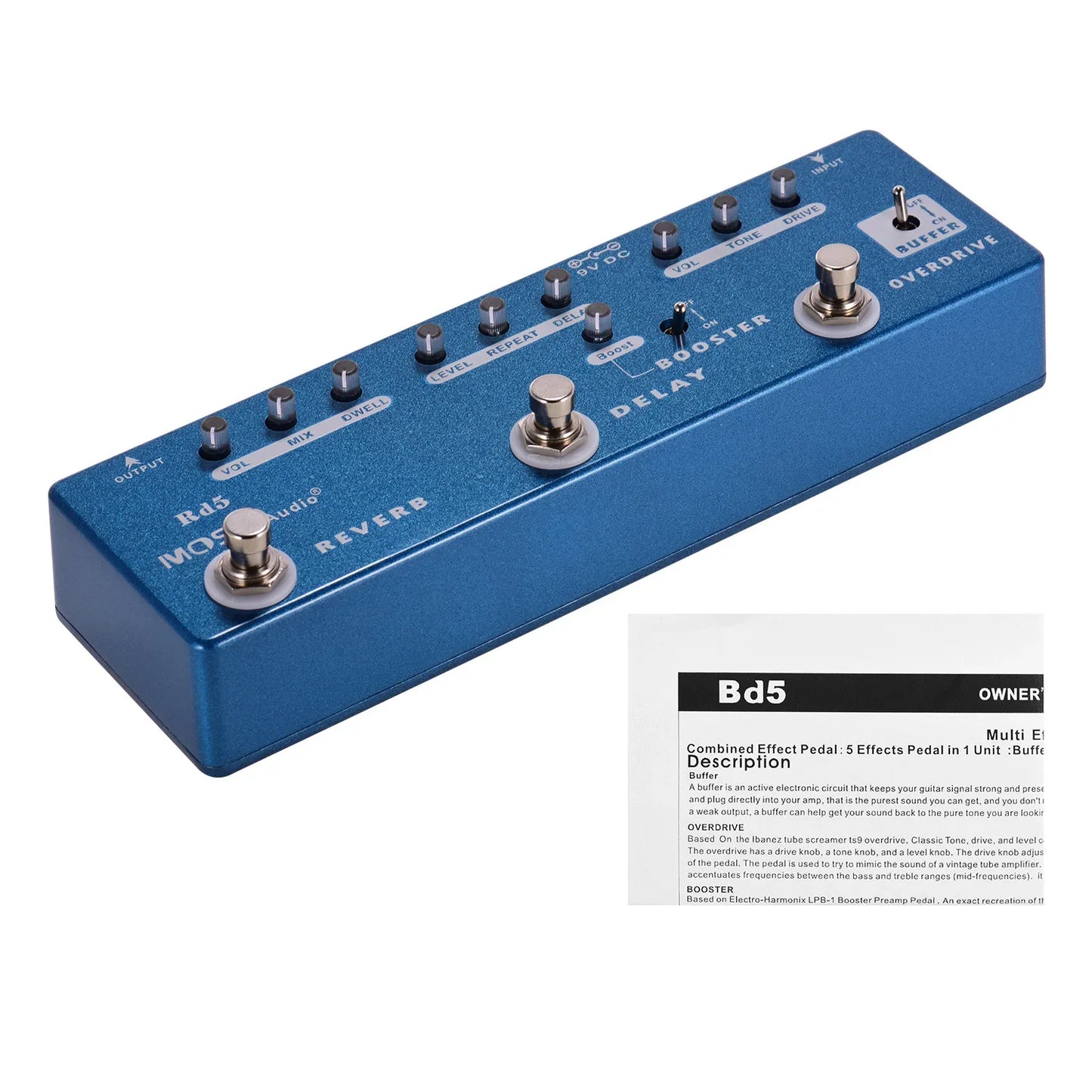 MOSKY-Pédale JEMulti Effects RC5, 6 en 1, Réverbération, Chœur, Distortion, Overdrive, Booster, Full Metal Shell