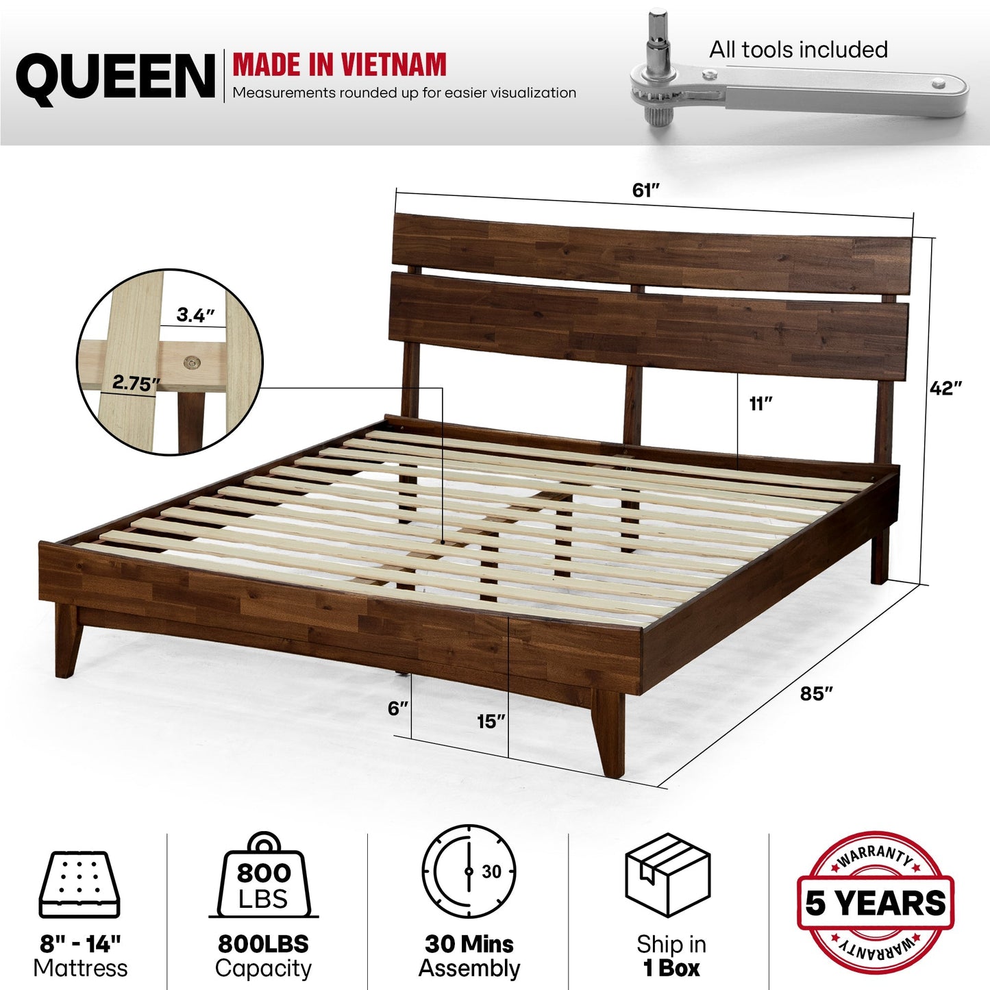 Acacia Solid Wood Bed Frame - Aurora Style for a Stylish Bedroom