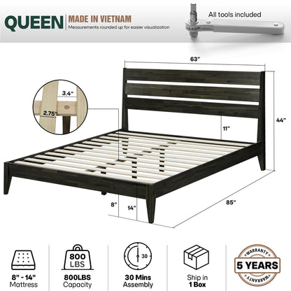 Acacia Emery Solid Wood Bed Frame - Stylish and Durable Acacia Wood Design for Your Bedroom