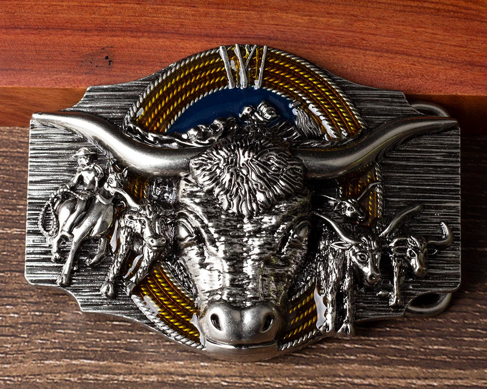 Tauren Ancient Silver Belt Buckle Metal Smooth Buckle 4.0 Cowboy for Men