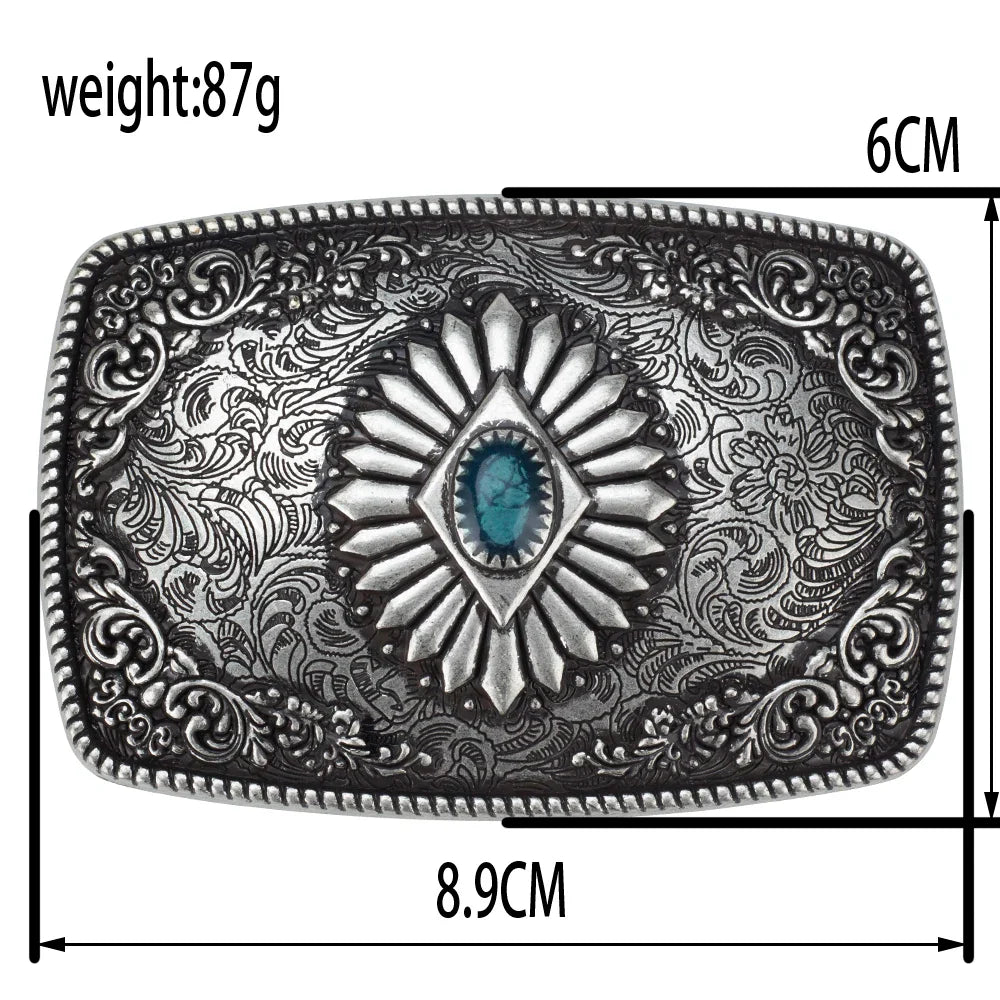 Bronze Sapphire Blue Belt Buckle Exquisite Decorative Pattern for Ｍen Cowboy Big