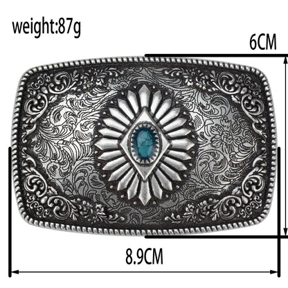 Bronze Sapphire Blue Belt Buckle Exquisite Decorative Pattern for Ｍen Cowboy Big