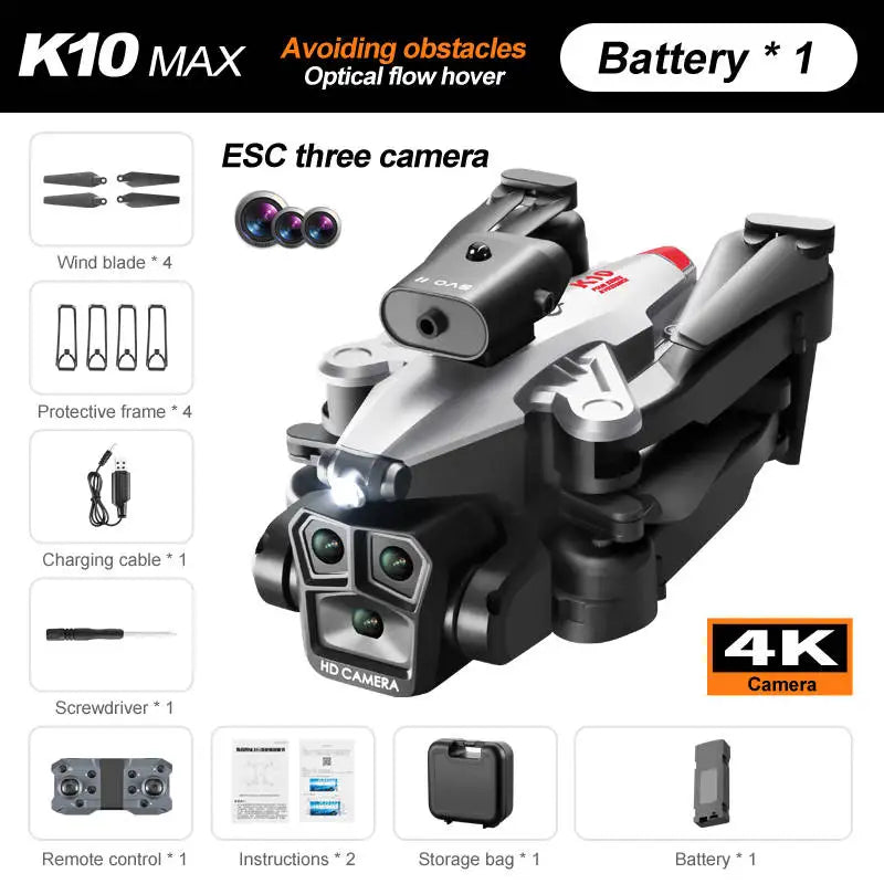 K10 Max Hot Sale Low Price High Quality Mini Foldable Three Camera Professional RC Beginner Drone Quadcopter Kids Gift Toy