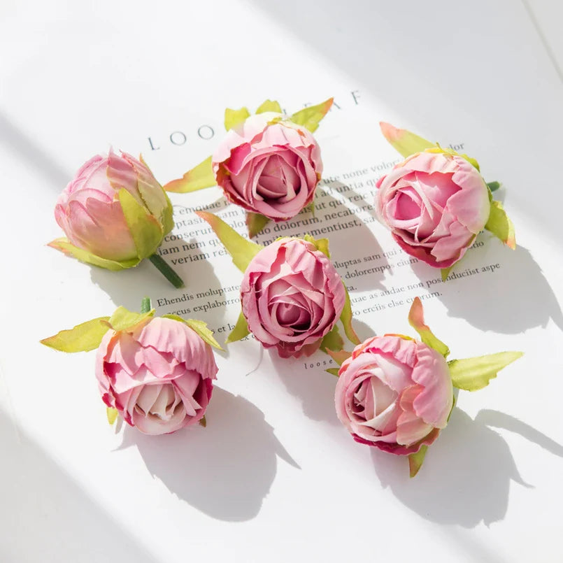 10Pcs Silk Tea Buds Roses Head Wedding Decorative Wreaths Valentine Decora Home Room Diy Gift Box Fake Plants Artificial Flowers