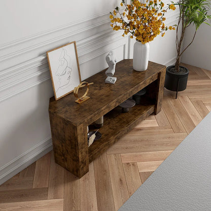 Table TV et Table basse relevable avec rangement, Table centrale relevable en bois rustique pour salon