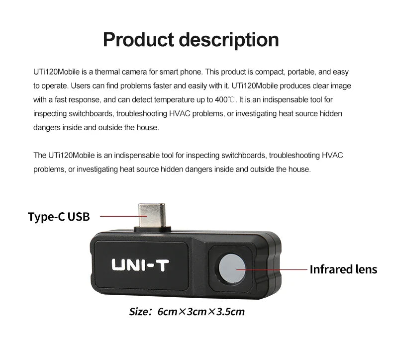 UNI-T UTi120 Mobile UTI120MS USB Caméra Thermique Infrarouge pour Téléphones Portables Caméra Thermographique Imageur pour Réparation