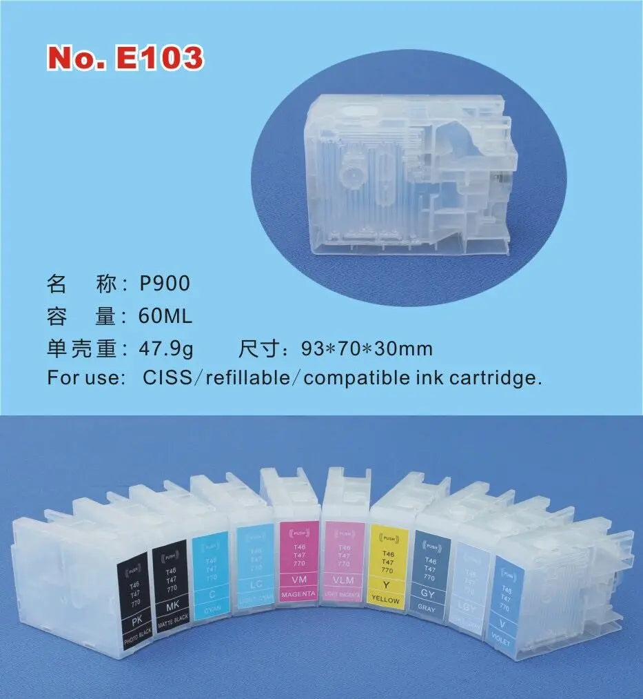 60ML 10Colors Empty Refillable Ink Cartridge For Epson Surecolor SC-P700 SC-P900 P908 P700 P900 T47A T46S Inkjet Printers