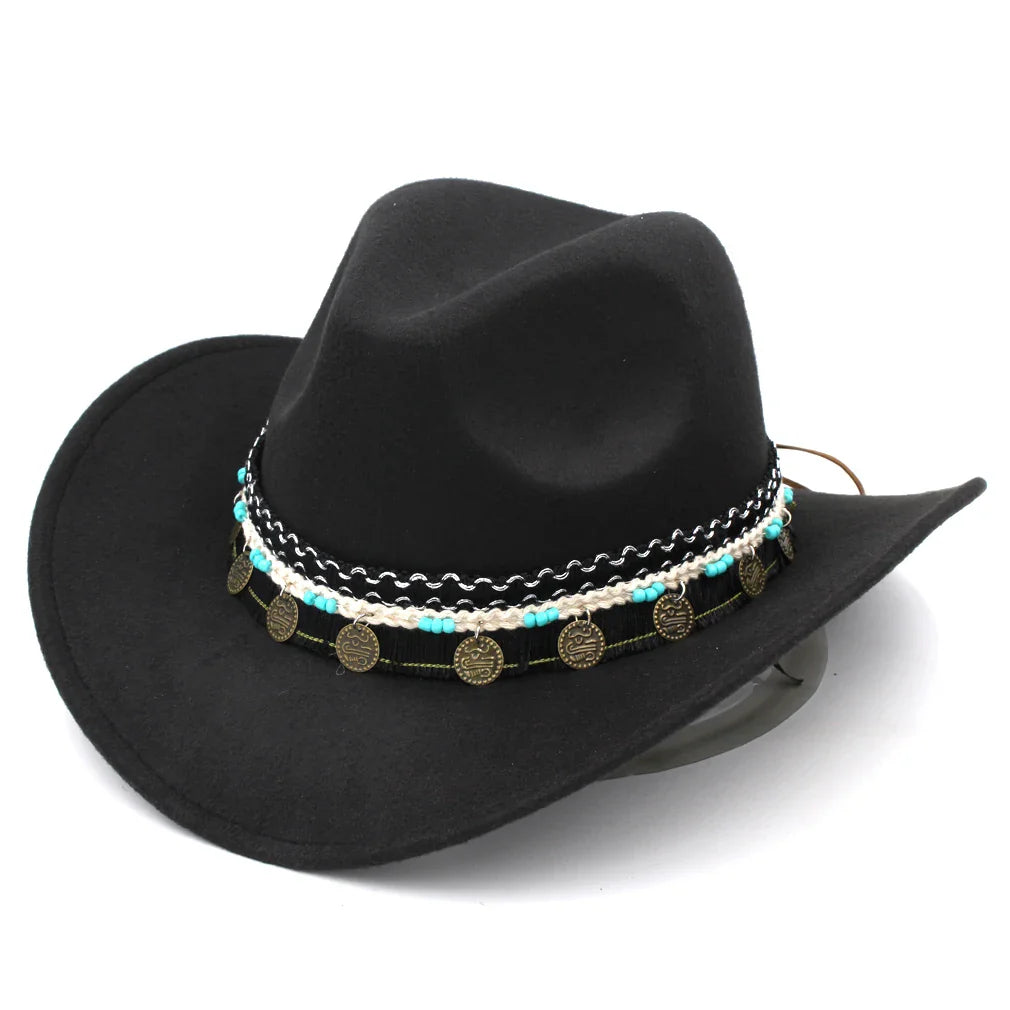 Chapeau de cowboy occidental pour hommes et femmes, casquette de costume de cow-girl à large bord pour église, mariage, fête, Halloween, casquettes fedoras d'extérieur