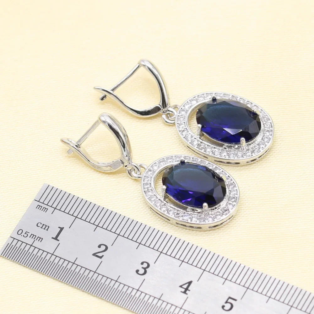 XUTAAYI 925 Silver jewelry Set For Women Blue Earrings Necklace Pendant Ring Bracelet Christmas Gift