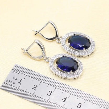 XUTAAYI 925 Silver jewelry Set For Women Blue Earrings Necklace Pendant Ring Bracelet Christmas Gift
