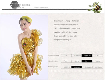 New Gold Jazz Sequins Modern Dance Costumes Stage Performance Tutu Adult Women's Guzheng Costumes