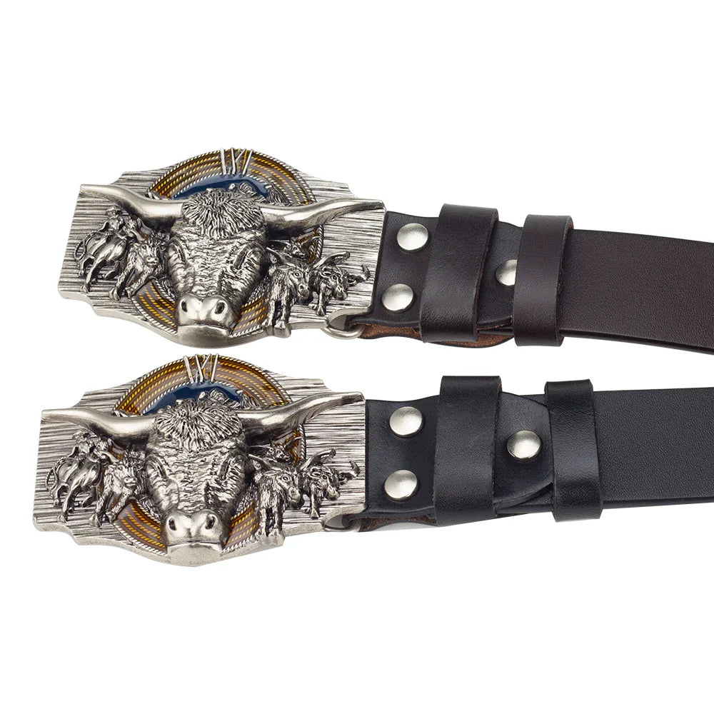 Tauren Ancient Silver Belt Buckle Metal Smooth Buckle 4.0 Cowboy for Men
