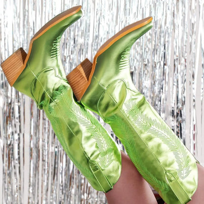 BUSY GIRL SC4840 Bottes Western Classiques Broderie Femme Mode Automne Hiver Talons 6cm Bottes de Cow-girl Cowboy