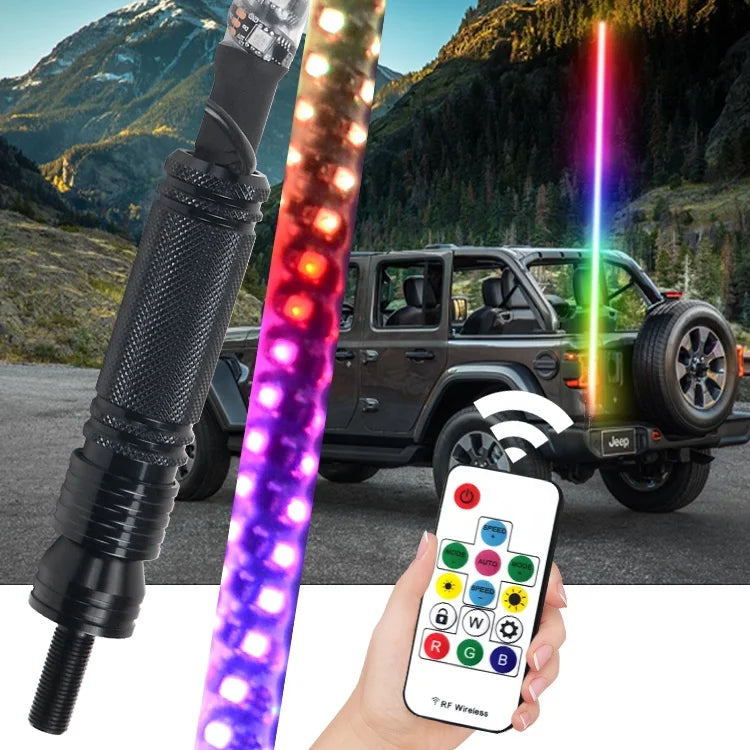 Remote Control Antenna RGB 360 Degree Spiral 1.5m 5ft LED Whip Lights for ATV UTV 4WD