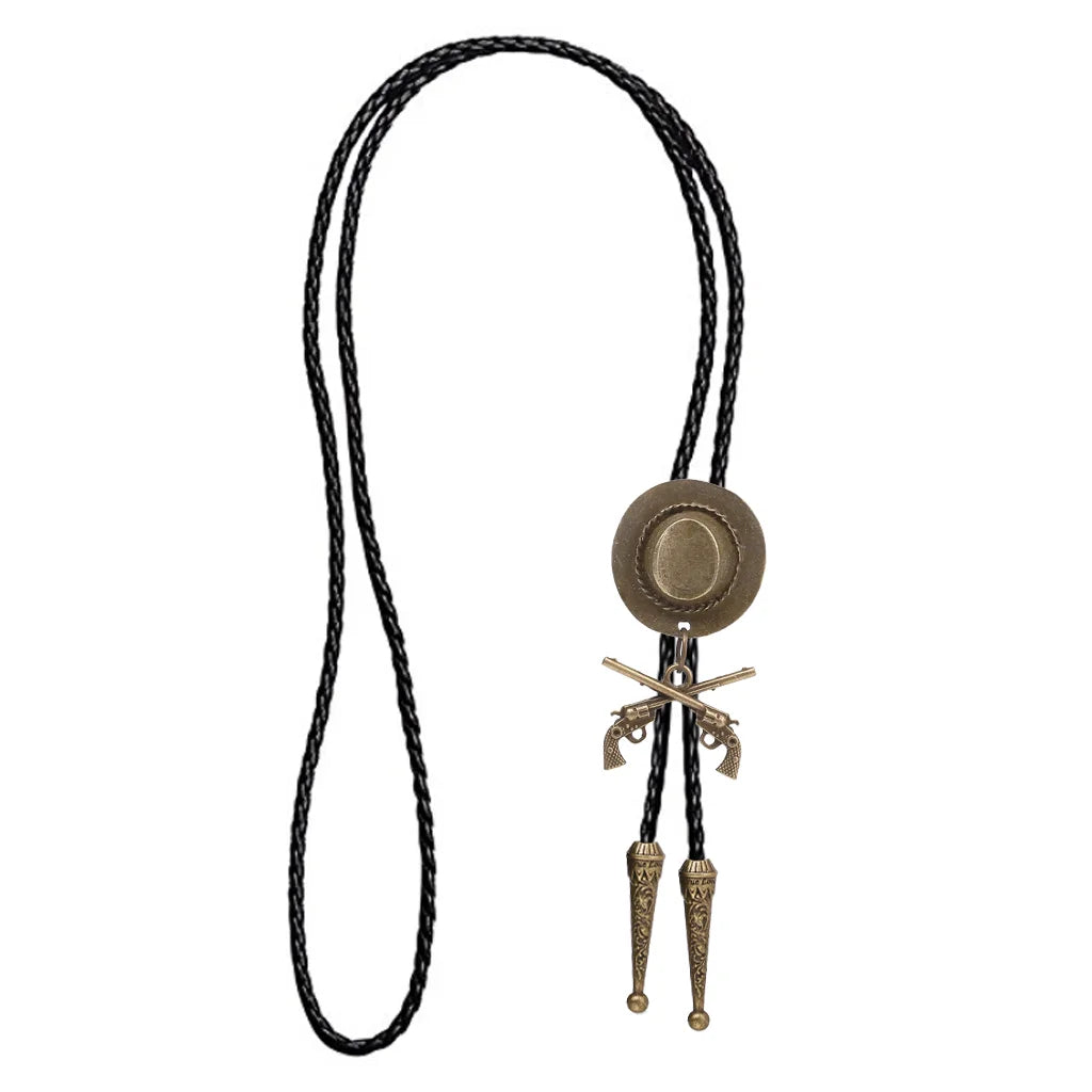 Chapeau de cowboy occidental à double pistolet, cravate bolo, accessoires de mode, cravate bolo en métal