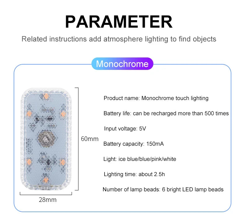 LED tactile lumière Mini sans fil voiture éclairage intérieur Auto toit plafond lampe de lecture pour porte pied coffre boîte de rangement USB charge