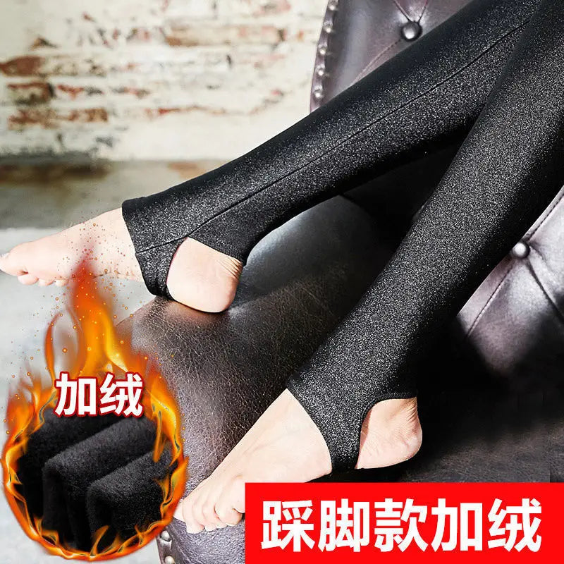 Automne hiver épais Leggings mode solide mince pantalon dame polaire chaud Leggings décontracté noir brillant taille haute Leggings