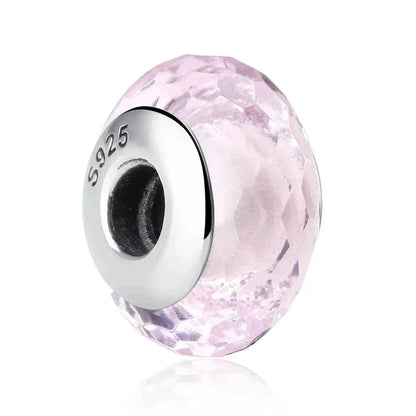925 Sterling Silver Pink Flower Murano Glass Beads - Diy Bracelet Charms For A Festive Touch (Scz001)