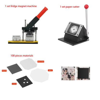 Square  50x50mm/63.5x63.5mm Rotating Manual Fridge Magnet Making Machine with 100PCS Materials