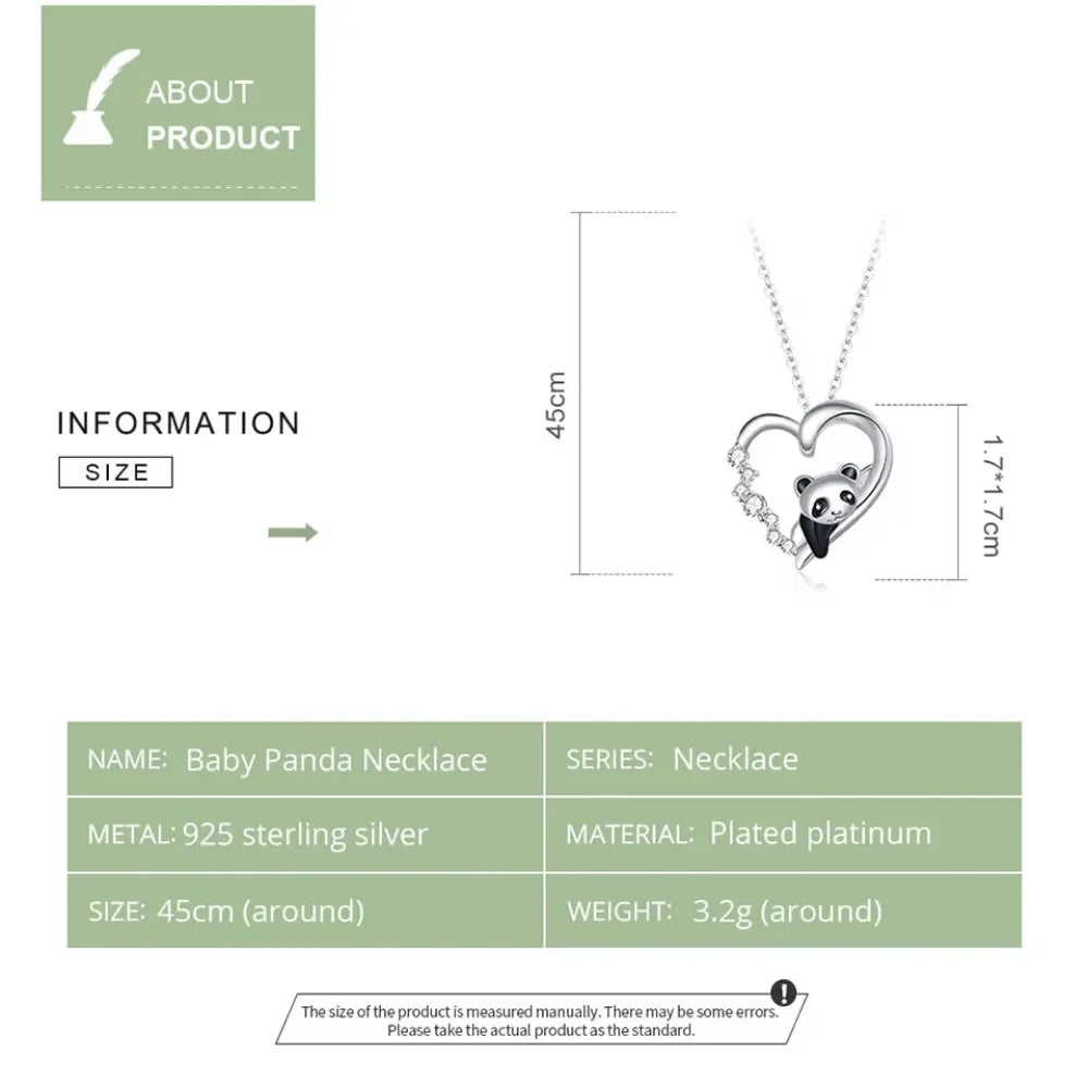 925 Sterling Silver Baby Panda Crystal Necklace | Enamel Cute Animal Charm Chain Link | Women'S Gift - 17.71'' Scn453