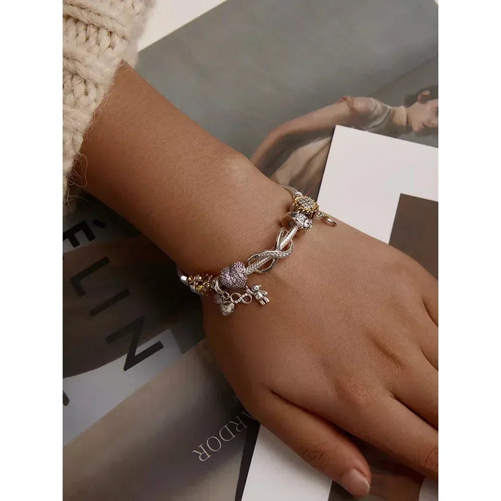 925 Sterling Silver Clear 5A Crystal Collection Family Heart X-Shape Charm Beads for Charm Bracelet & Necklace Pendant
