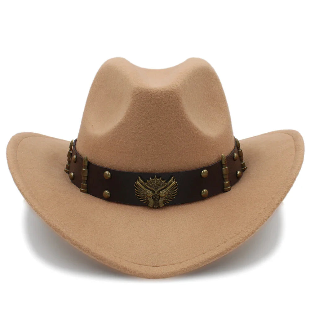 2 Sizes Men Women Western Cowboy Hats Wide Brim Panama Sunhat Outdoor Fedora Cap Trilby Sombrero Party Travel Size US 7 1/4 UK L