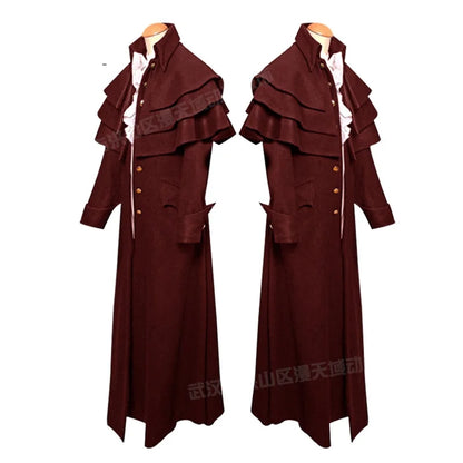 Halloween Medieval Steampunk Assassin Elves Pirate Costume For Adult Black Vintage Long Split Jacket Gothic Armor Leather Coats