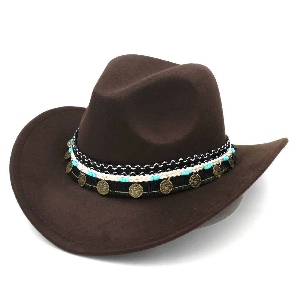 Chapeau de cowboy occidental pour hommes et femmes, casquette de costume de cow-girl à large bord pour église, mariage, fête, Halloween, casquettes fedoras d'extérieur