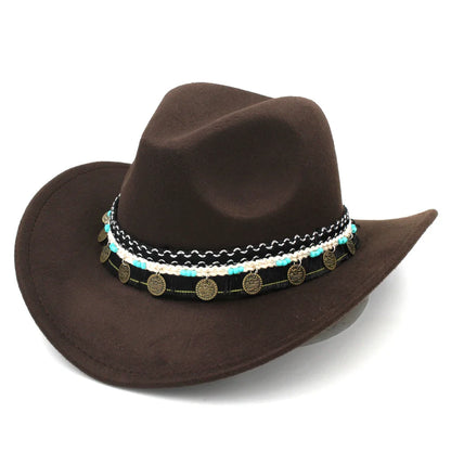 Men‘s Women's Western Cowboy Hat  Wide Brim Cowgirl Costume Cap Church Wedding Party Halloween Outdoor Fedoras Caps