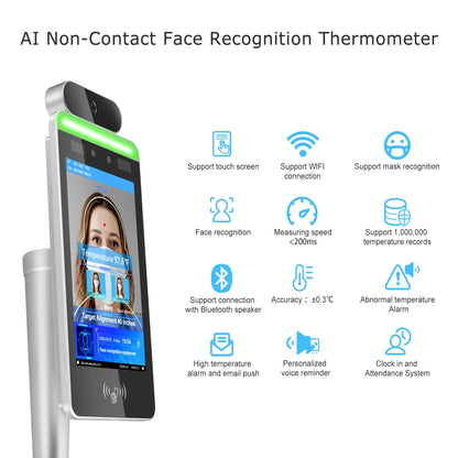 8 Inch WIFI Touch Screen Access Control AI Human Body Temperature Kiosk Detection Face Recognition Thermometer Scanner Camera