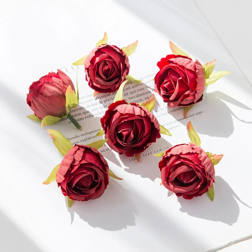 10Pcs Silk Tea Buds Roses Head Wedding Decorative Wreaths Valentine Decora Home Room Diy Gift Box Fake Plants Artificial Flowers